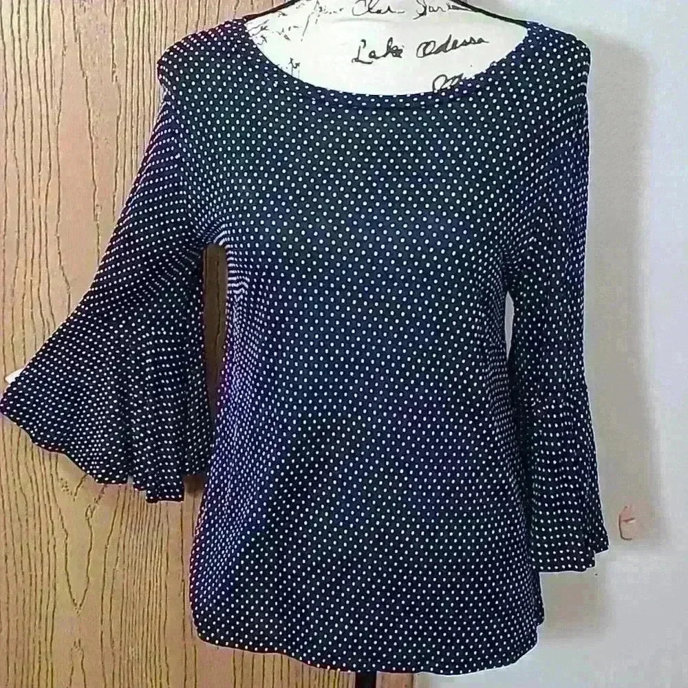 Sunday in Brooklyn Anthropologie polka dot bell sleeve top